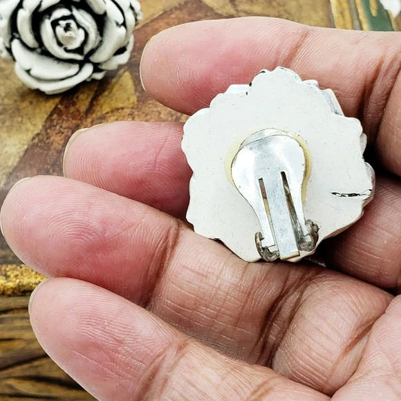 Flower Earrings | White Pierced Floral - Picture 5 of 5